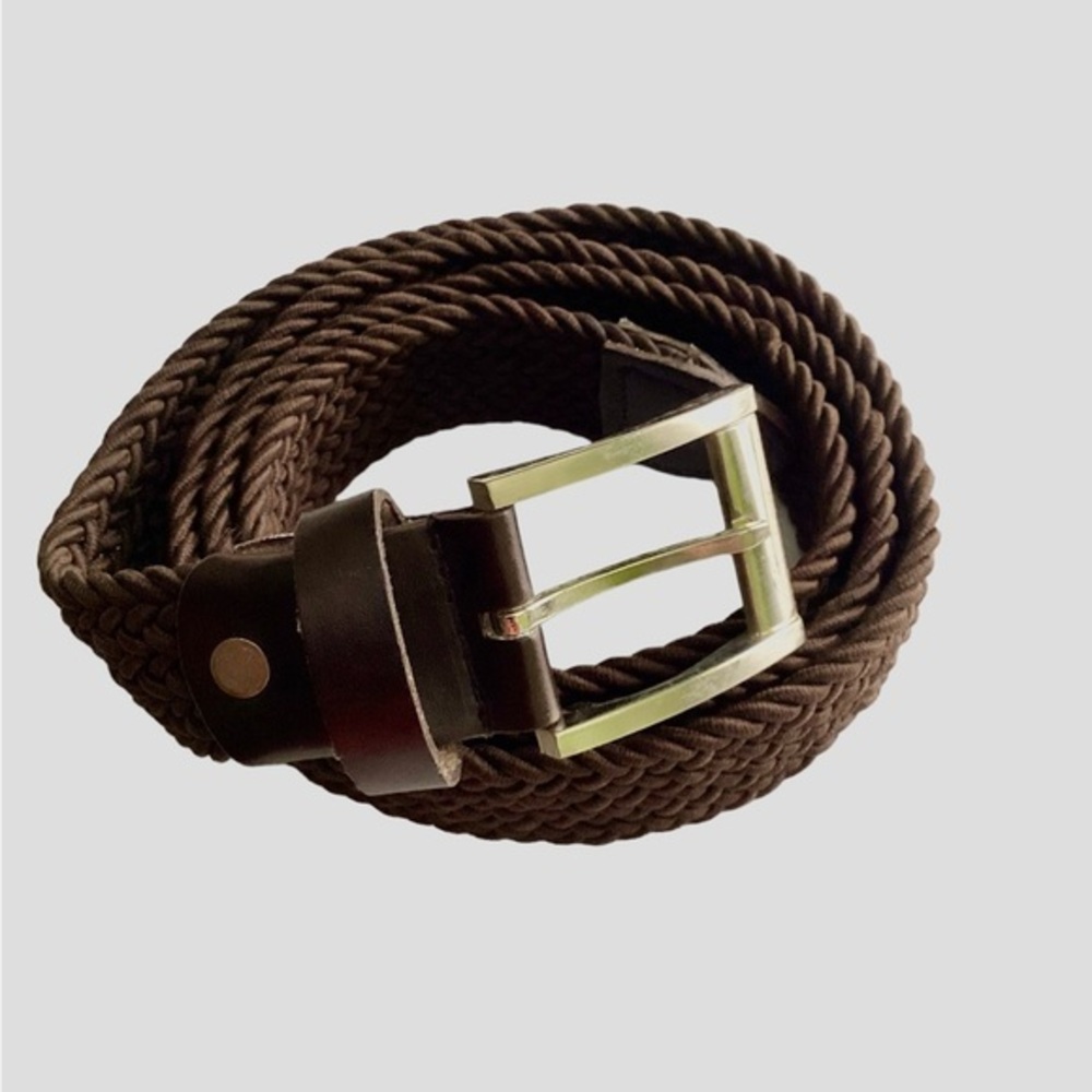 EUC 40” to 44” Braided Belt Brown Silver